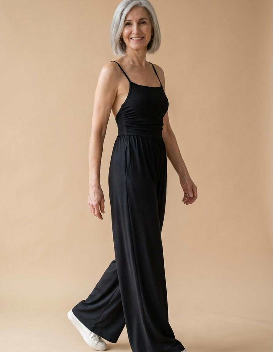 Olalla | Mono de tirantes con pierna ancha - Negro
