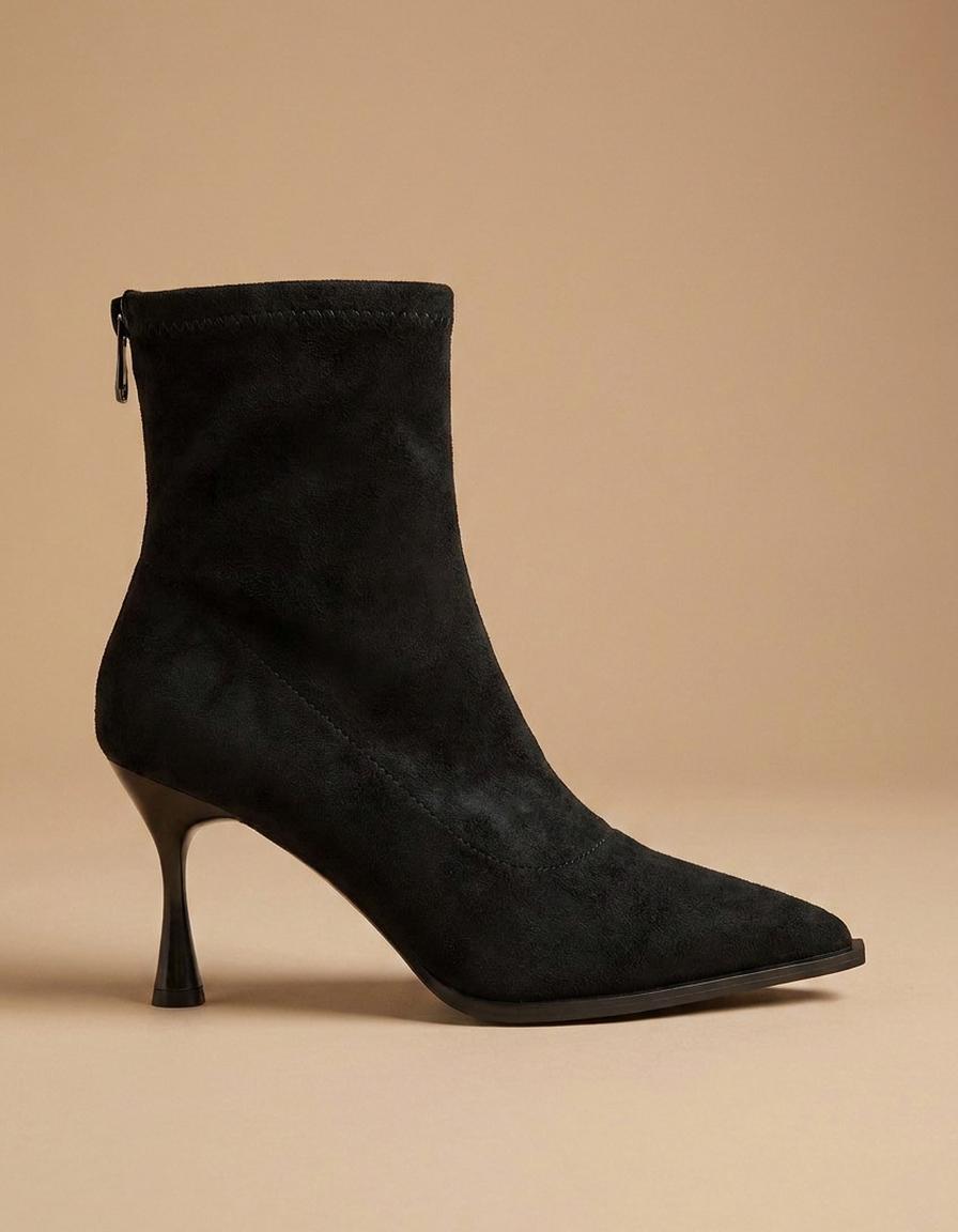 Raquel | Botines calcetín de punta con tacón fino - Negro
