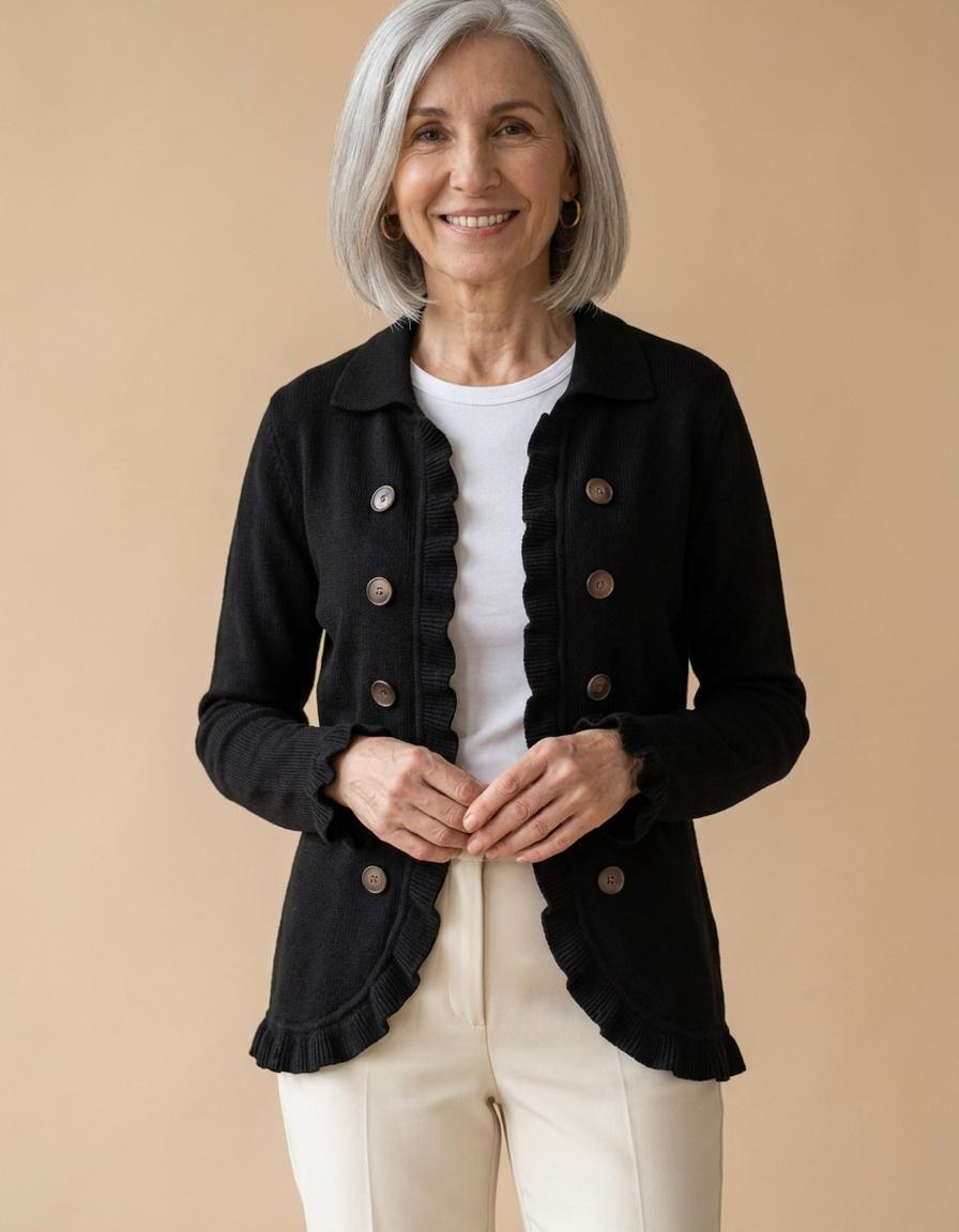 Estela | Chaqueta con volantes de punto negro - Negro