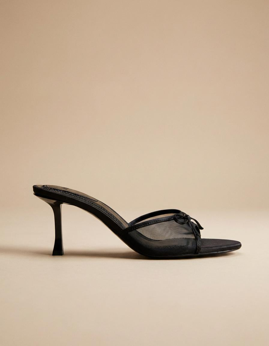 Emma | Sandalias mule de tacón con lazo - Negro