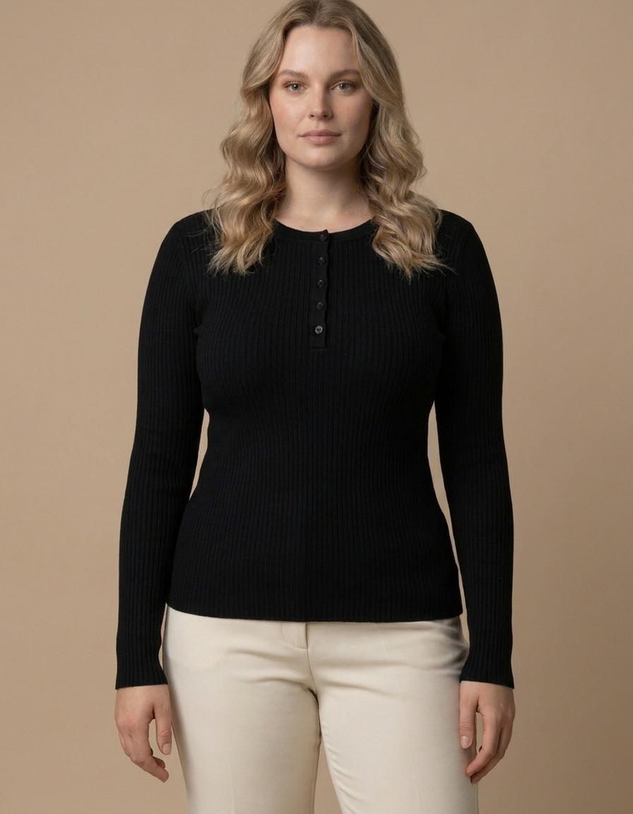 María | Jersey de canalé con botones - Negro