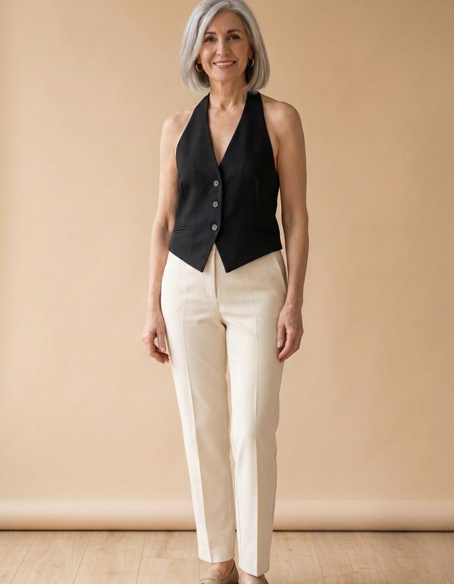 Sara | Chaleco de sastre con cuello halter - Negro
