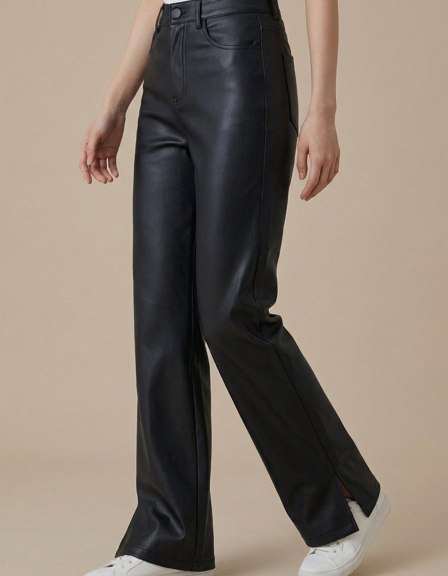 Cristina | Pantalón de polipiel con forro polar - Negro