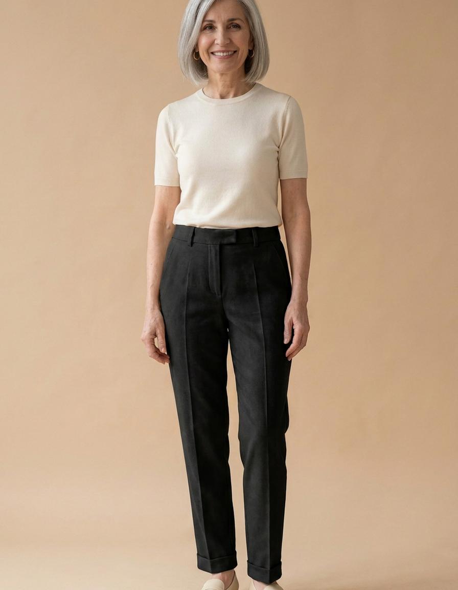 Elena | Pantalón de lana espiga tiro alto - Negro