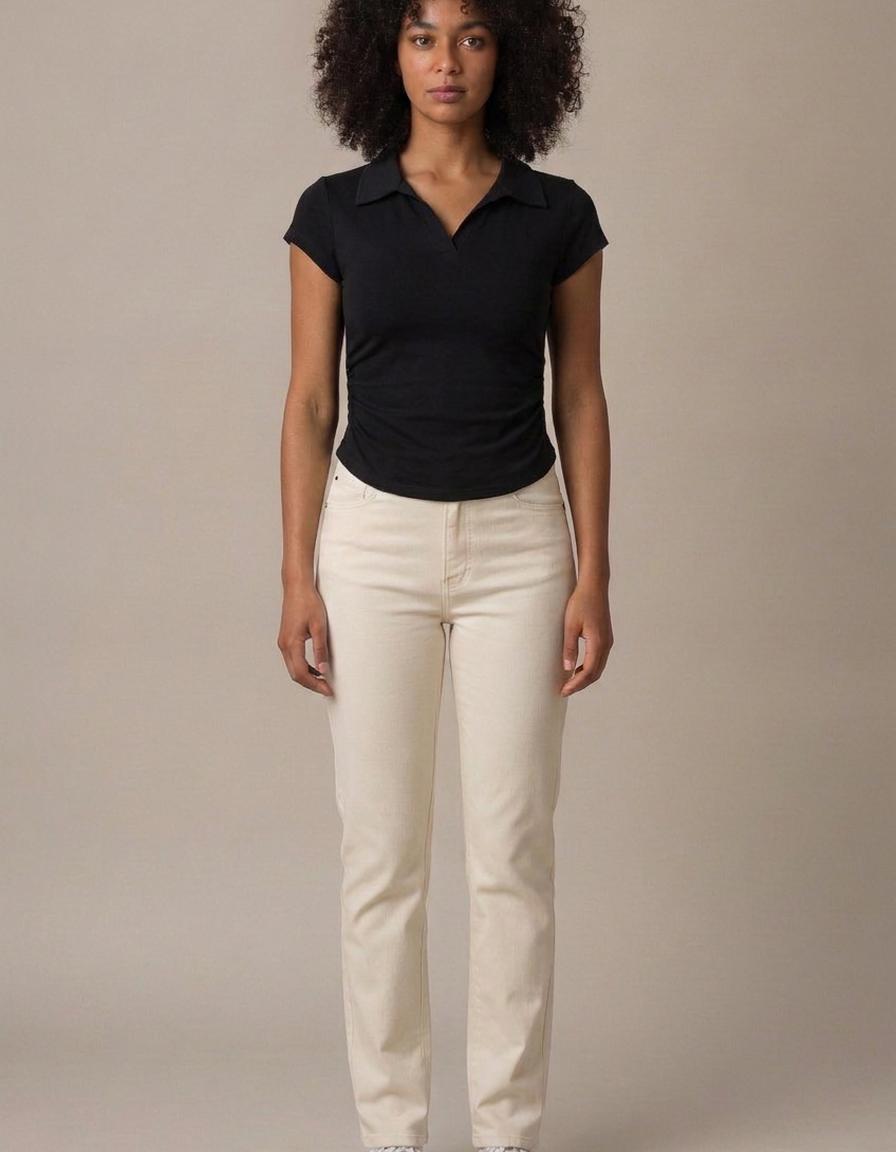 Camila | Camiseta polo corta con fruncido - Negro