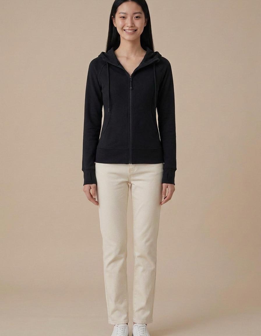 Ester | Sudadera ajustada con cremallera y capucha - Negro
