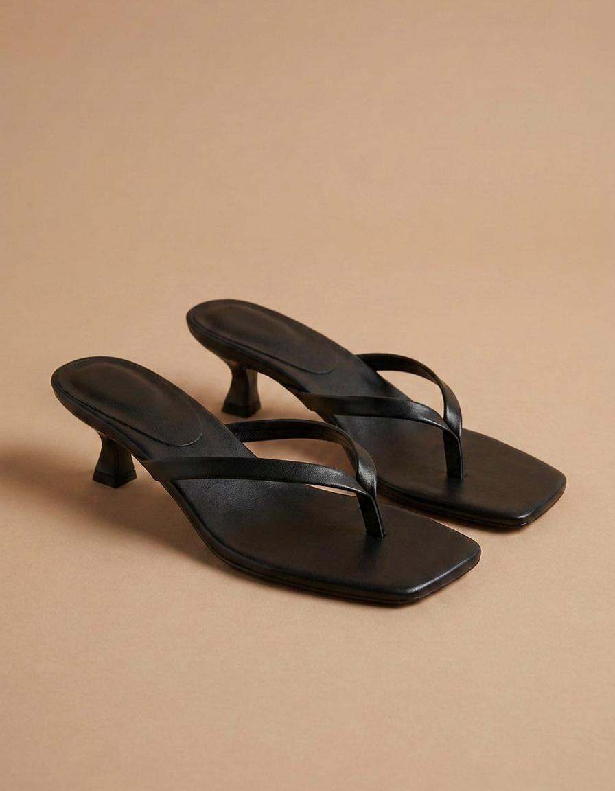 Paloma | Sandalias de dedo con tacón bajo - Negro