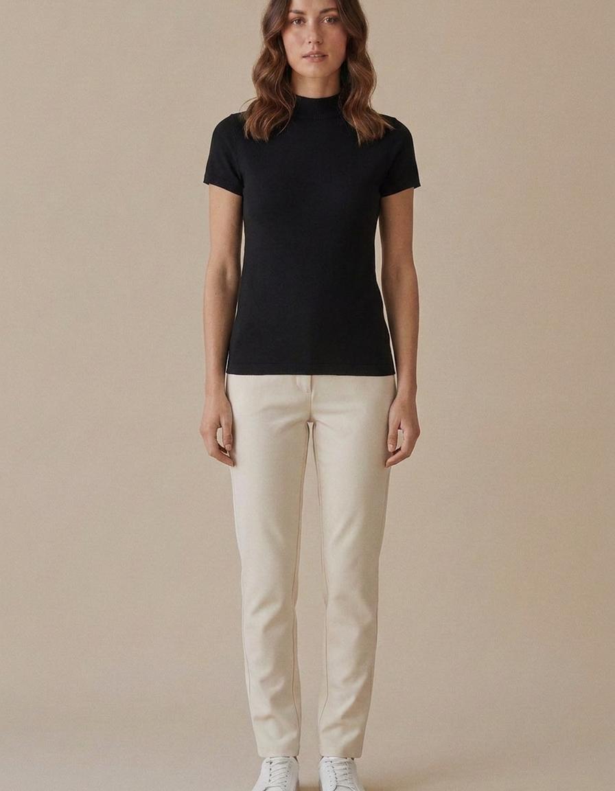 Mar | Top de punto con cuello medio y manga corta - Negro