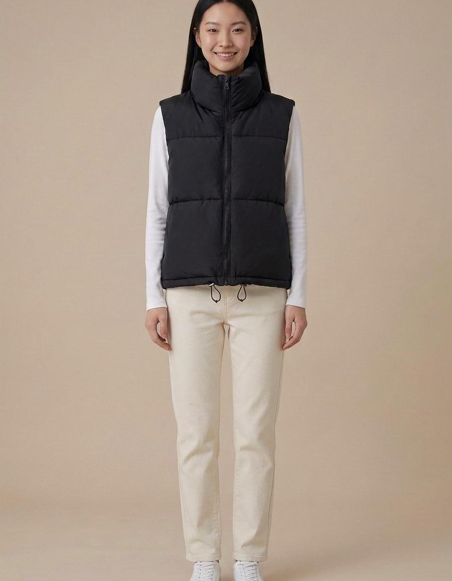 Rosario | Chaleco acolchado de cuello alto - Negro
