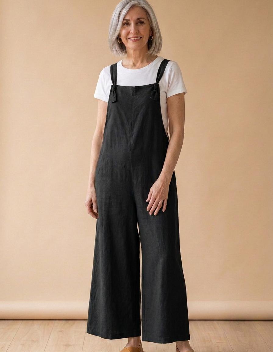 Rita | Peto de lino de pierna ancha - Negro