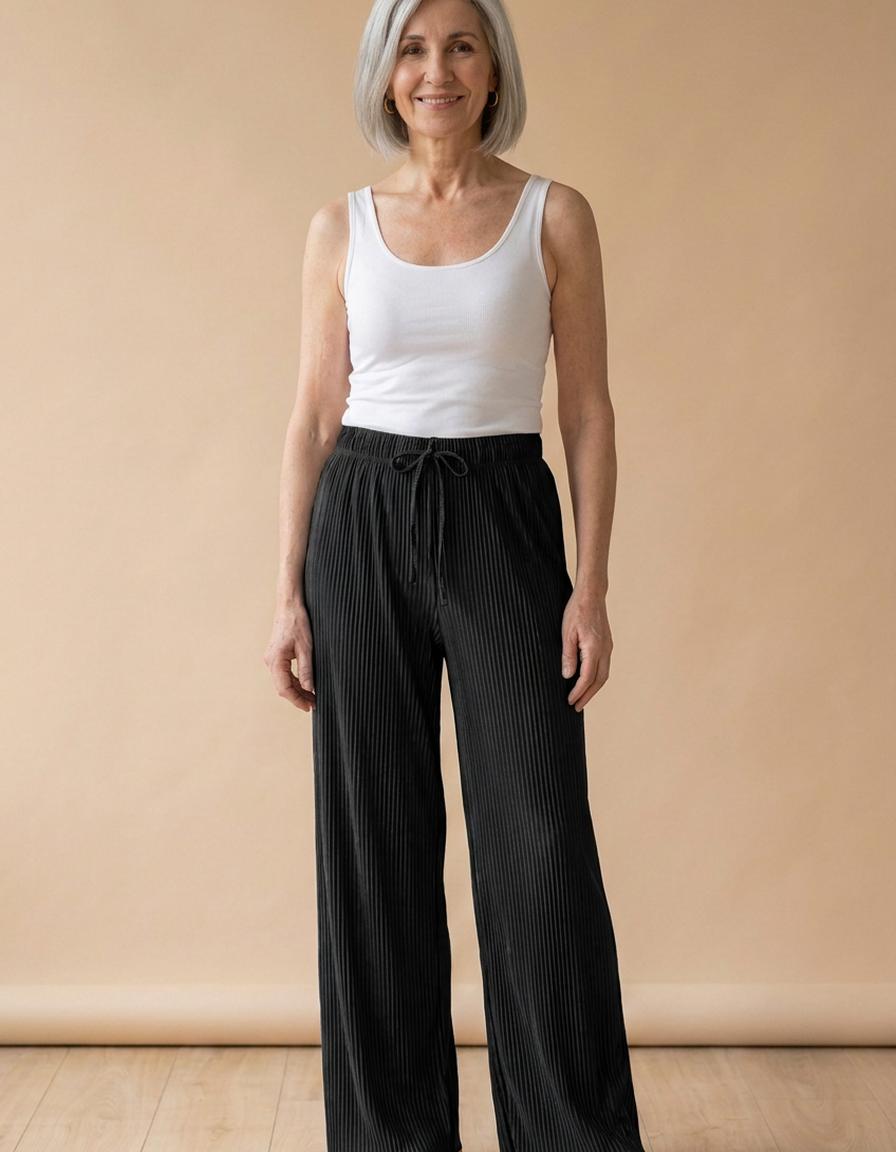 Lucía | Pantalón plisado de pierna ancha - Negro