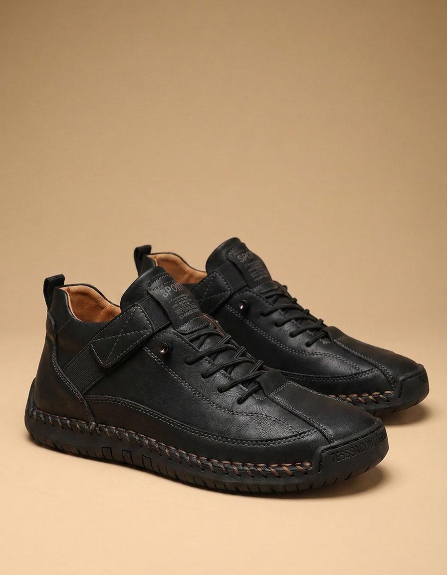 Olga | Zapatos casual de piel con costuras - Negro