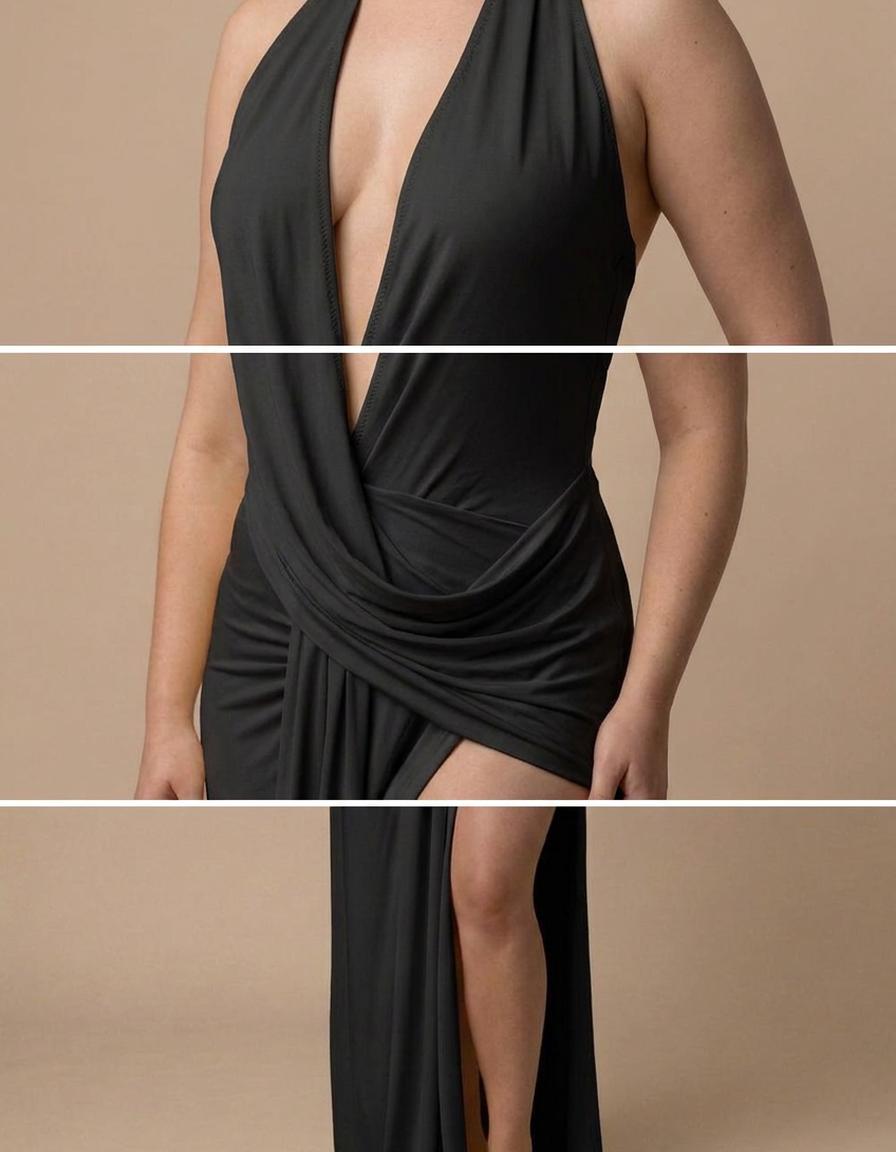 Talia | Vestido largo halter drapeado - Negro