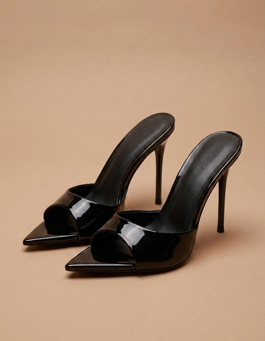 Lidia | Mules de tacón de aguja de punta fina - Negro