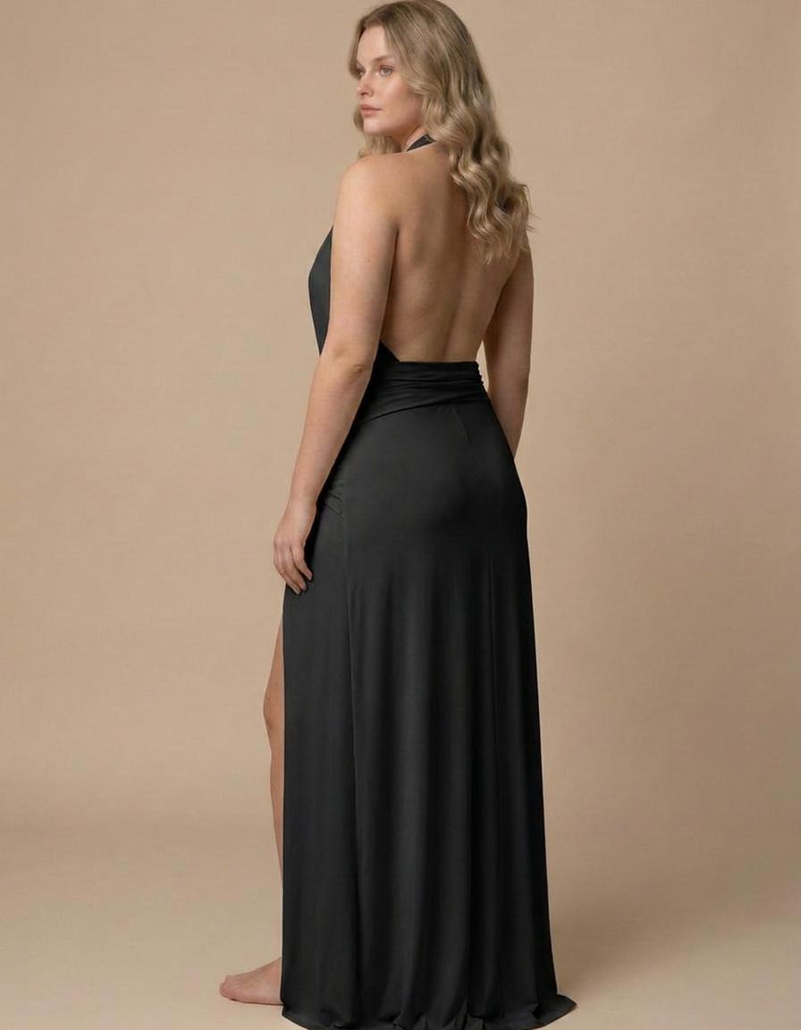 Talia | Vestido largo halter drapeado - Negro