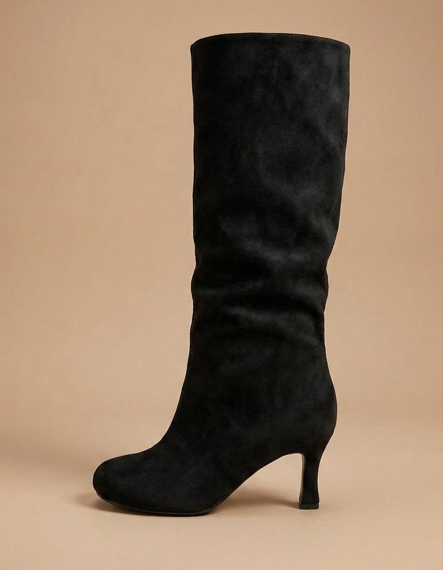 Judit | Botas altas de antelina con tacón - Negro