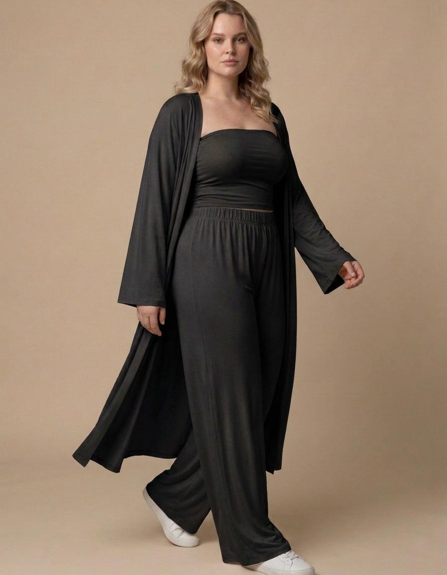 Martina | Conjunto tres piezas top, cárdigan y pantalón - Negro