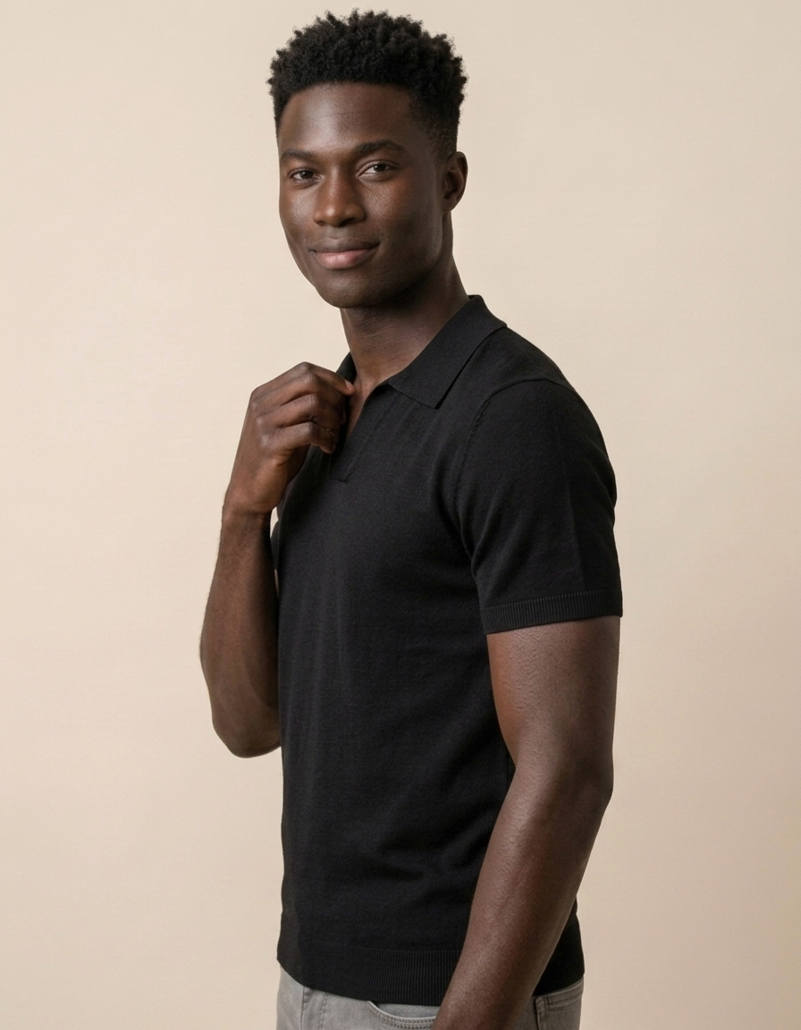 Marco | Polo de punto ligero para hombre - Negro