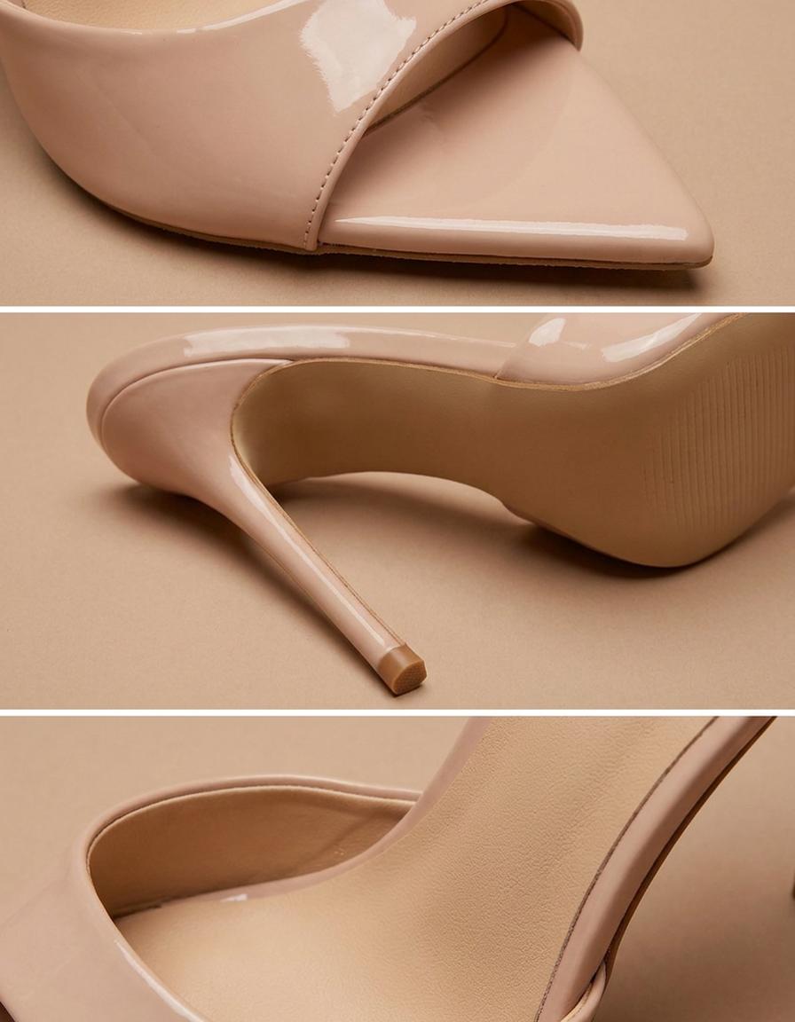 Lidia | Mules de tacón de aguja de punta fina - Nude