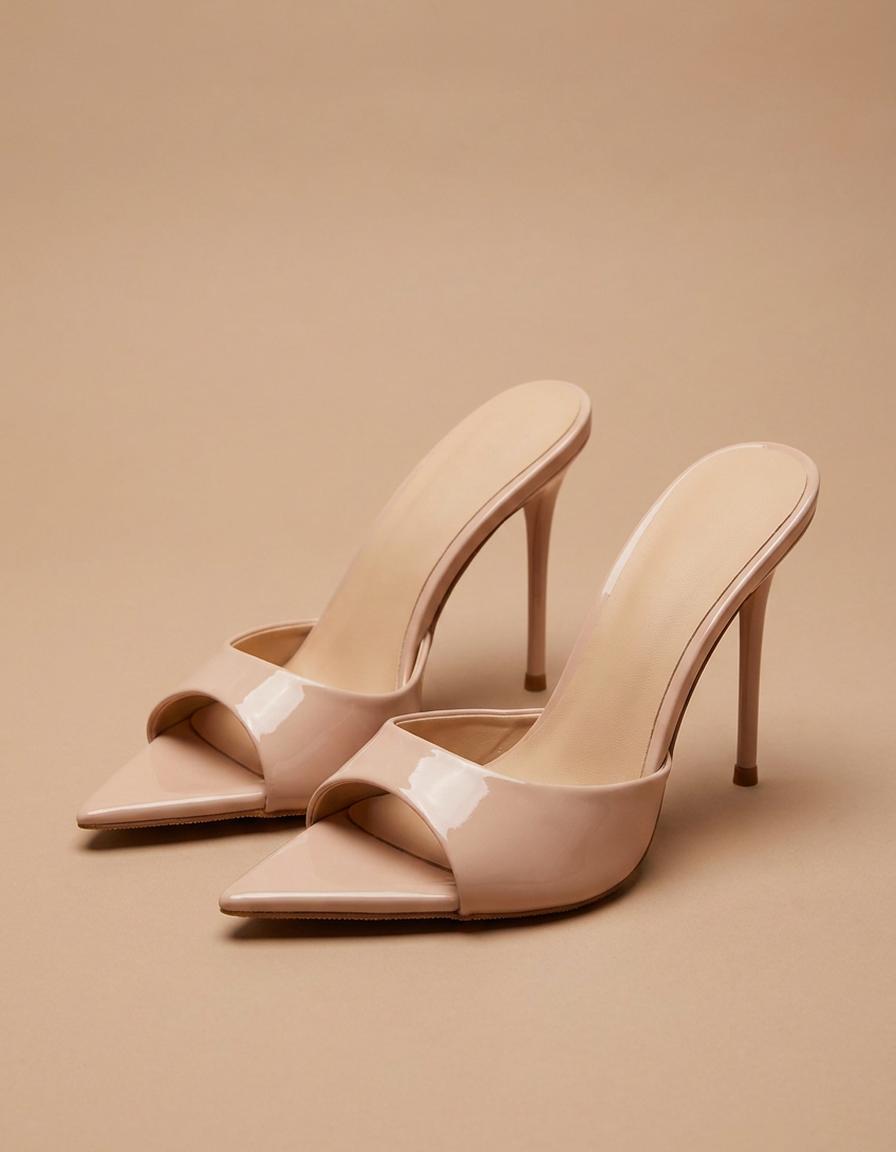 Lidia | Mules de tacón de aguja de punta fina - Nude