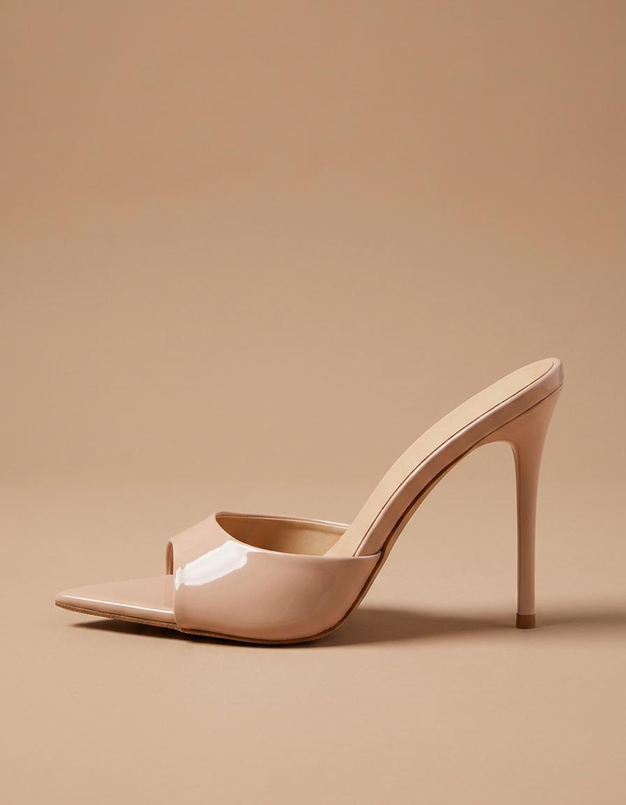 Lidia | Mules de tacón de aguja de punta fina - Nude