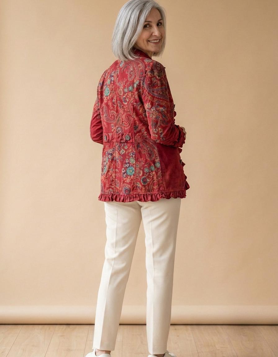 Diana | Chaqueta con volantes cachemira rojo - Rojo