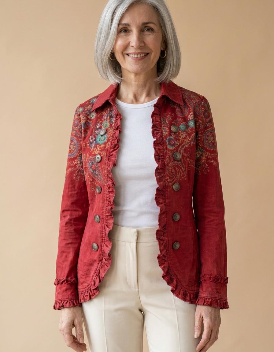 Diana | Chaqueta con volantes cachemira rojo - Rojo