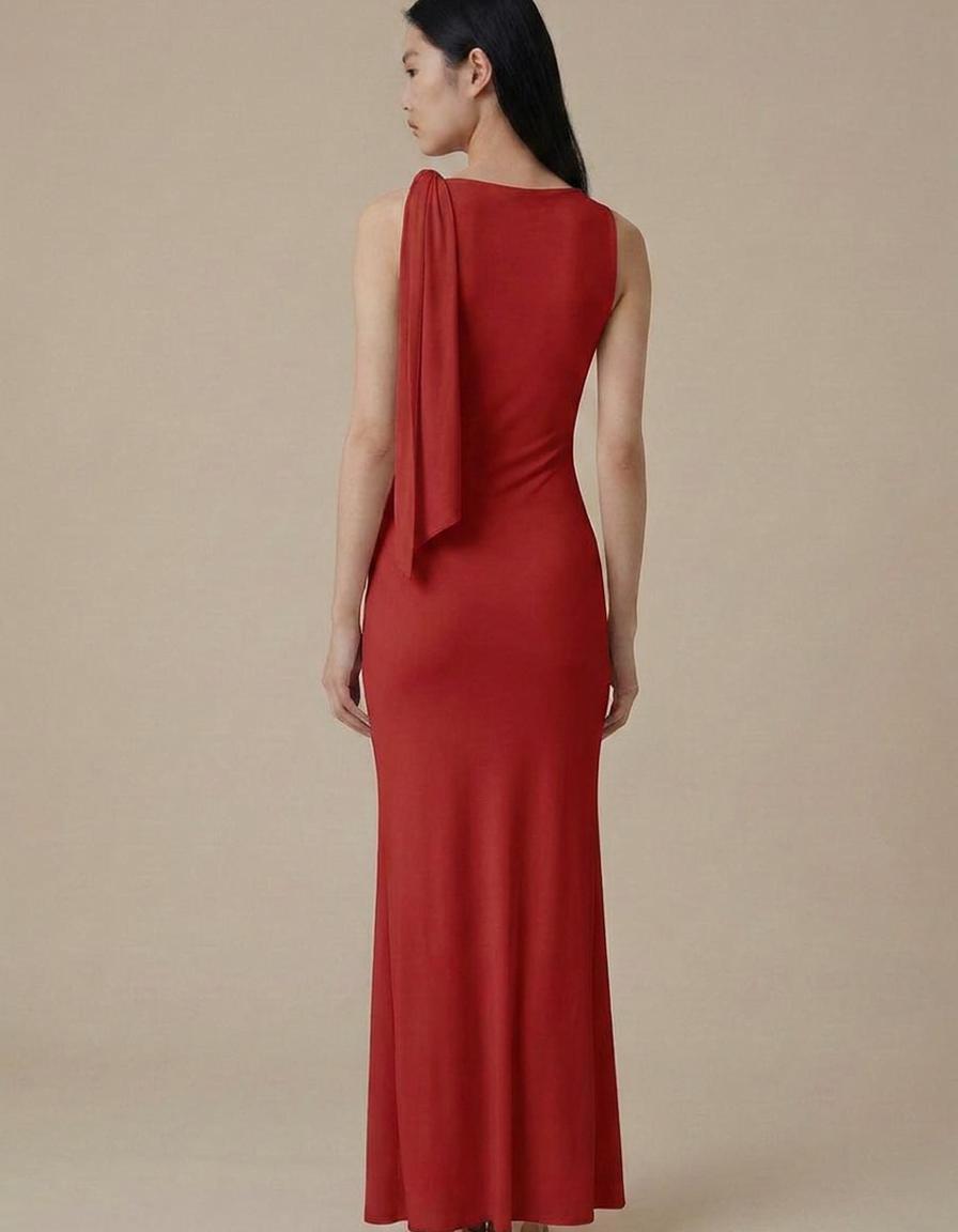 Marina | Vestido largo con detalle al hombro - Rojo