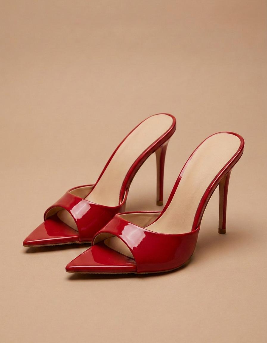 Lidia | Mules de tacón de aguja de punta fina - Rojo