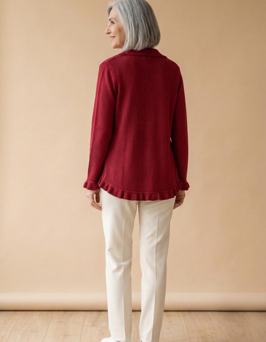 Mireia | Chaqueta con volantes de punto rojo - Rojo rubí