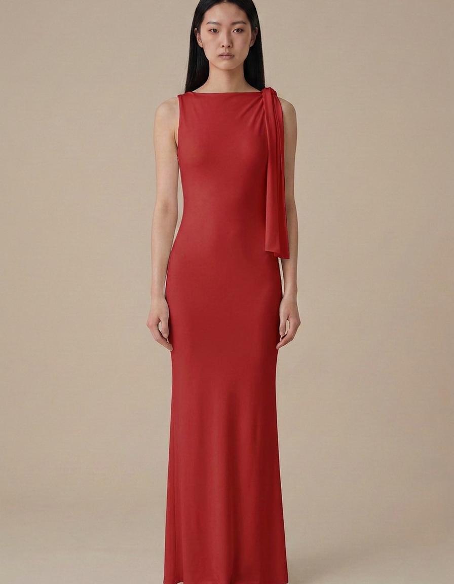 Marina | Vestido largo con detalle al hombro - Rojo