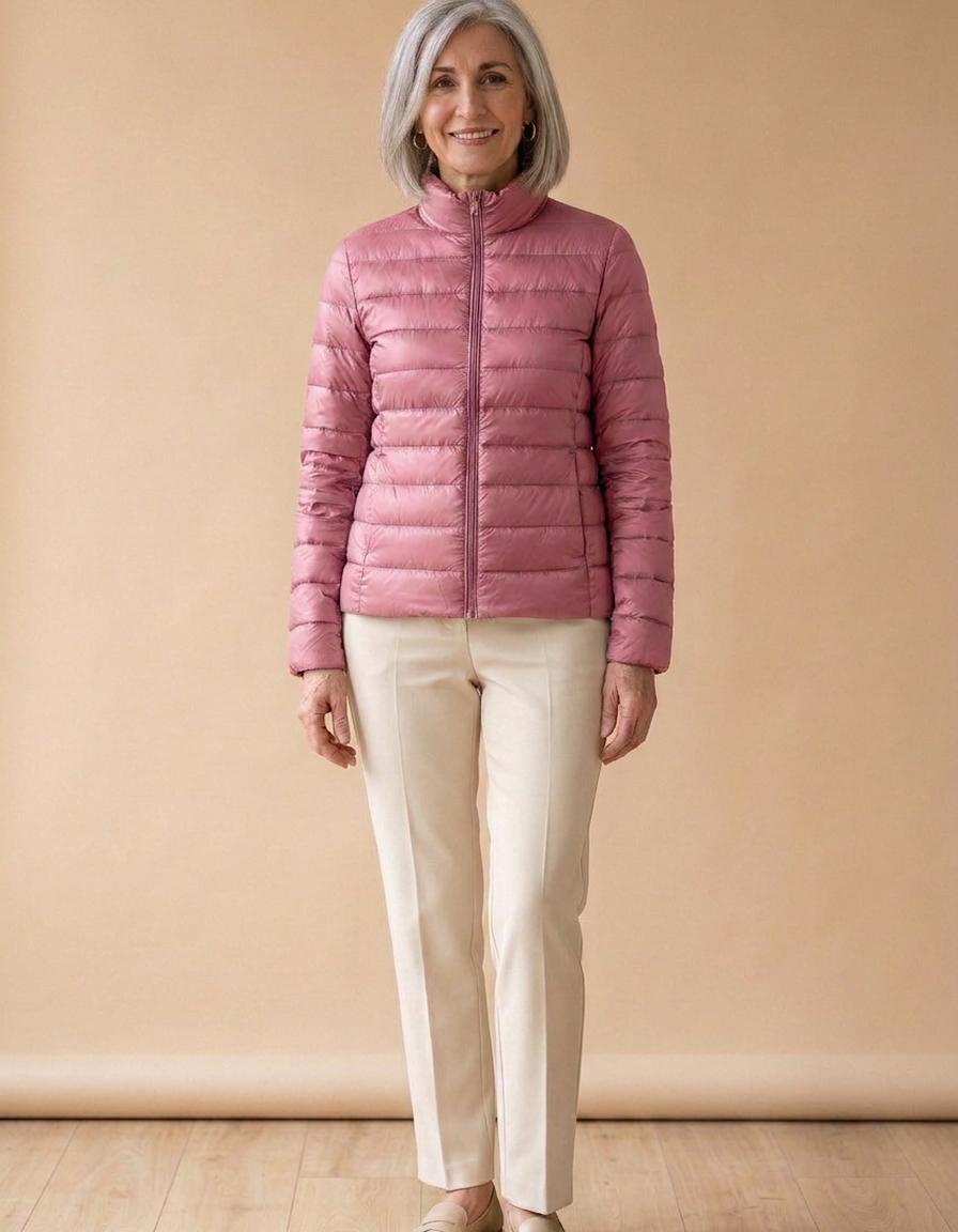 Uxía | Plumífero ultraligero de cuello alto - Rosa palo