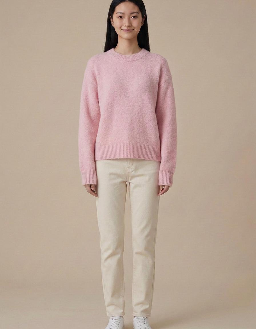 Lola | Jersey de pelo con cuello redondo - Rosa