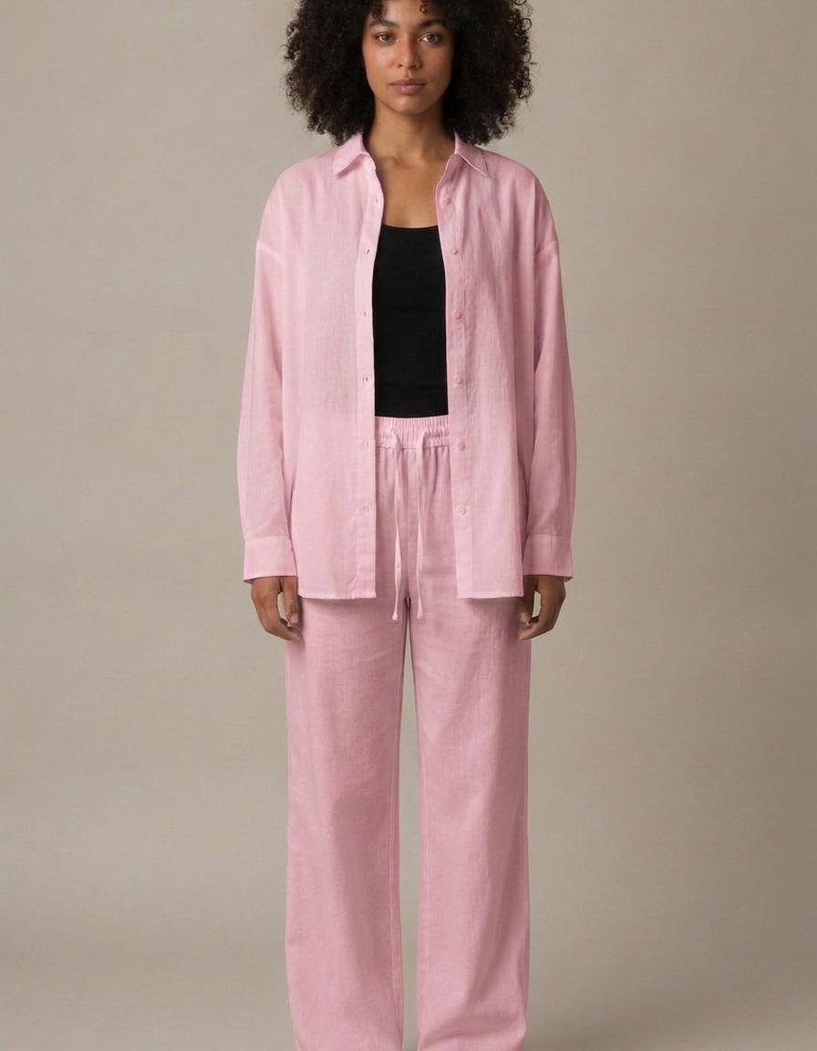 Daniela | Conjunto camisa y pantalón de algodón - Rosa