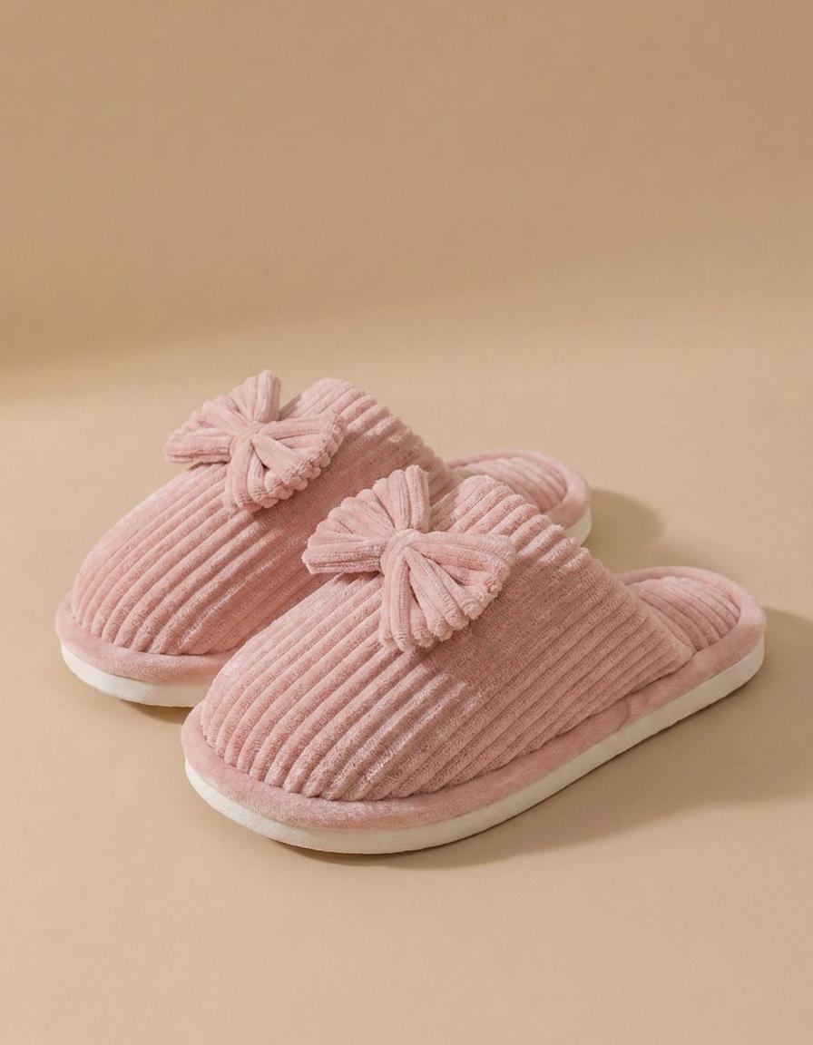 Carla | Zapatillas de casa de pana con lazo - Rosa