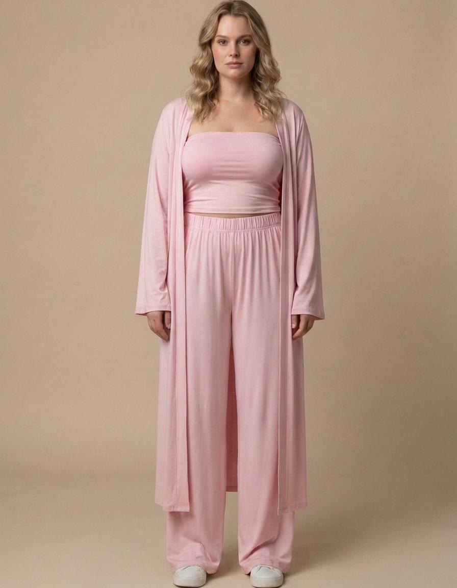 Martina | Conjunto tres piezas top, cárdigan y pantalón - Rosa