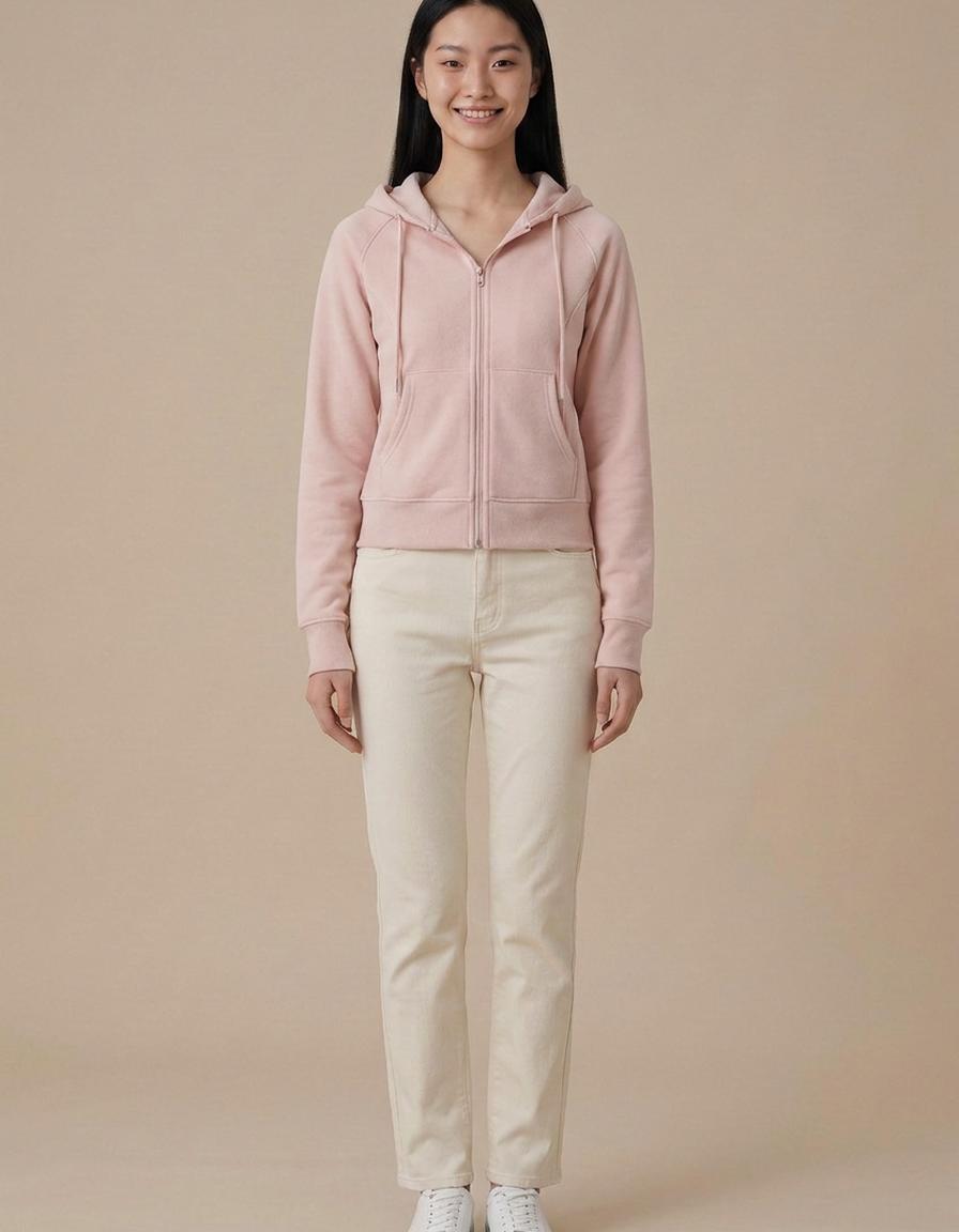 Ester | Sudadera ajustada con cremallera y capucha - Rosa