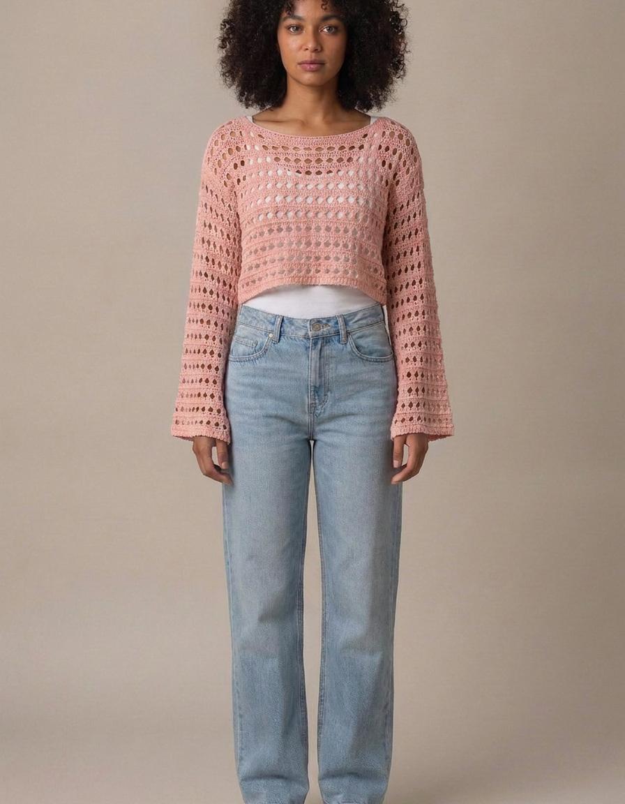 Maite | Top de crochet calado de manga larga - Rosa