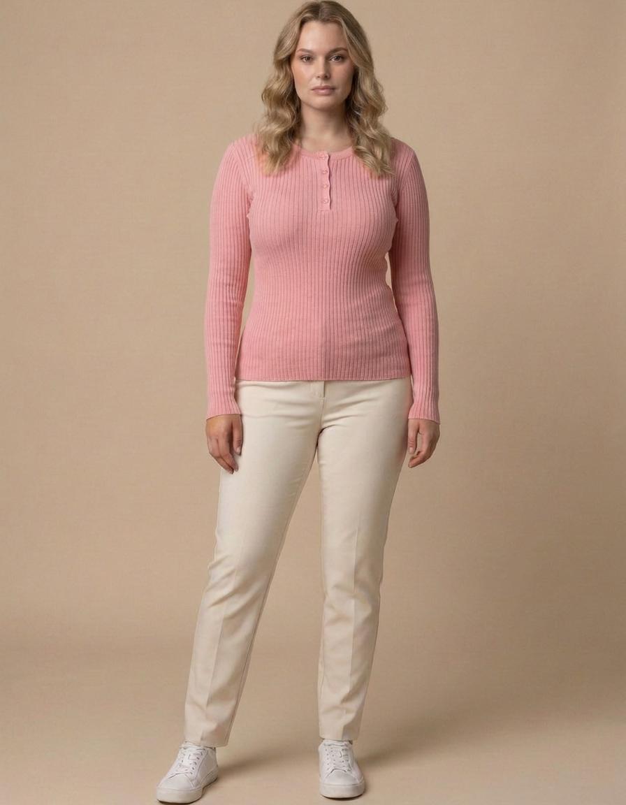 María | Jersey de canalé con botones - Rosa