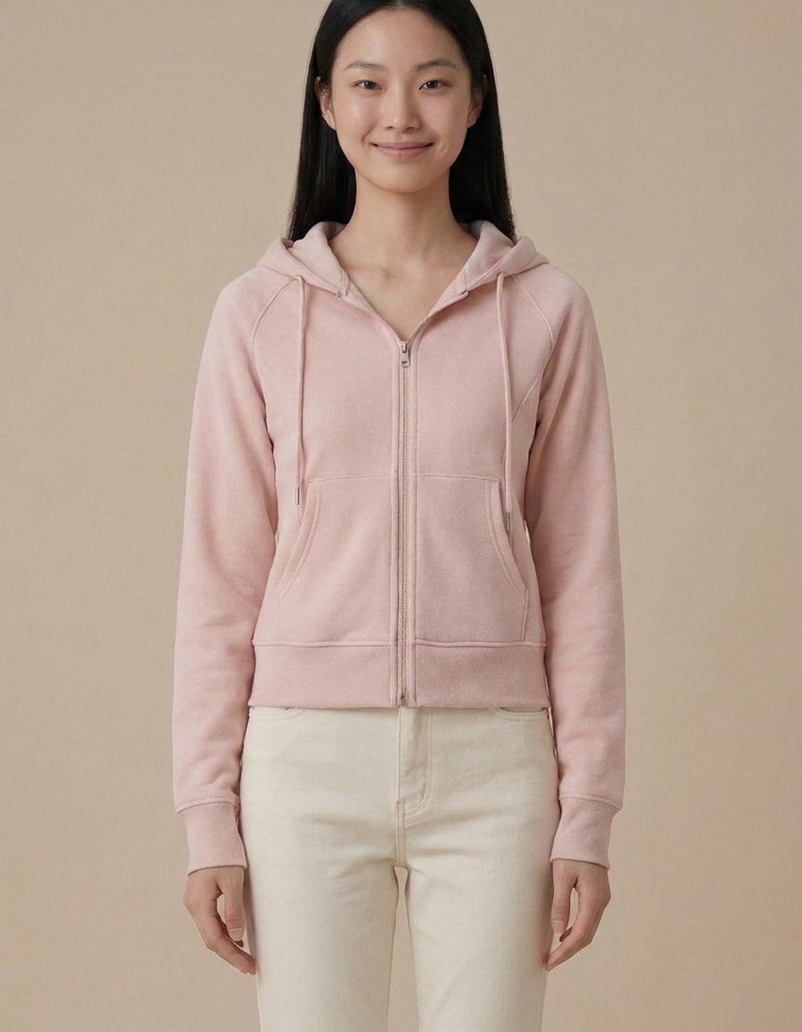 Ester | Sudadera ajustada con cremallera y capucha - Rosa