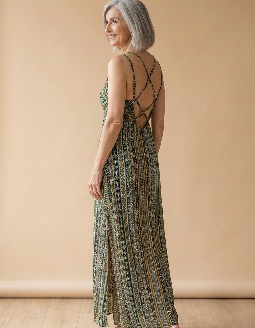 Julia | Vestido largo estampado étnico - Verde