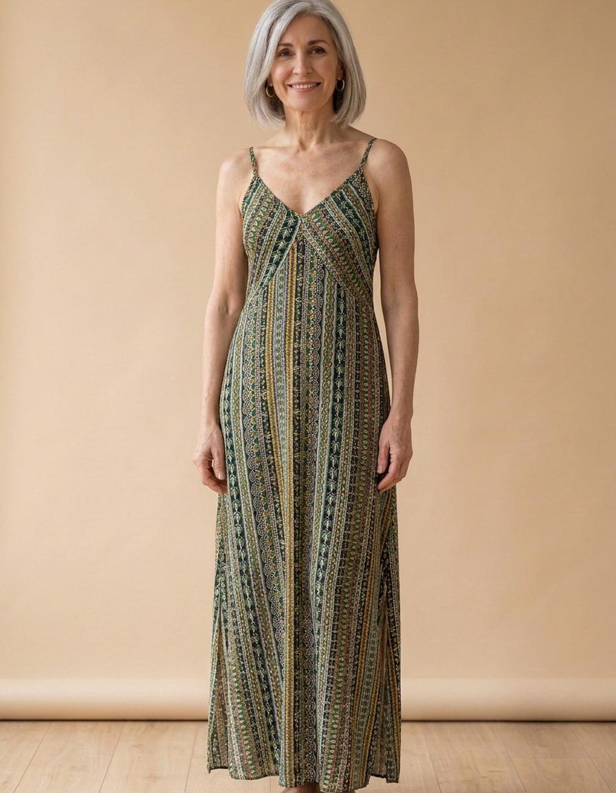 Julia | Vestido largo estampado étnico - Verde