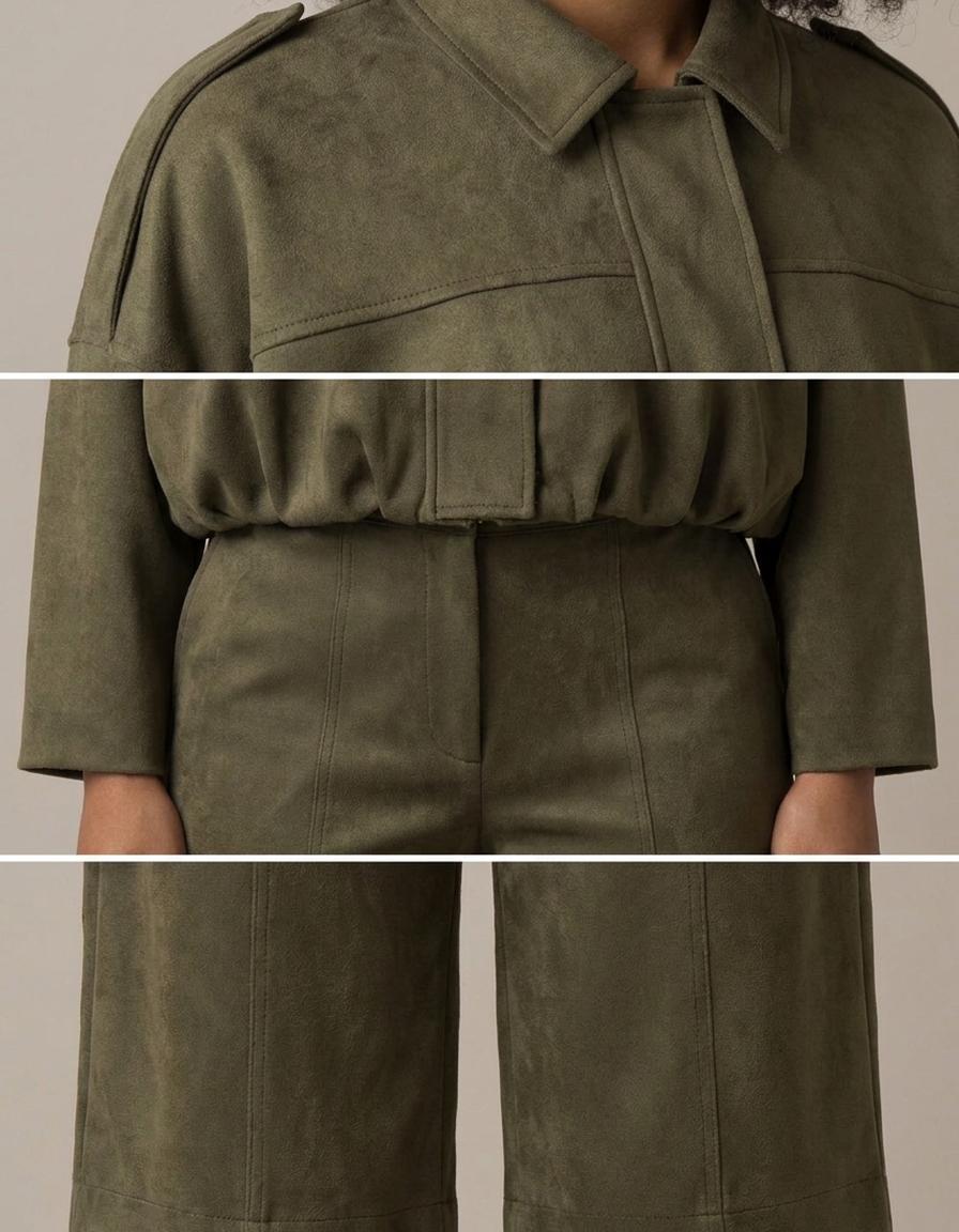 Claudia | Conjunto chaqueta de antelina y bermuda - Verde militar