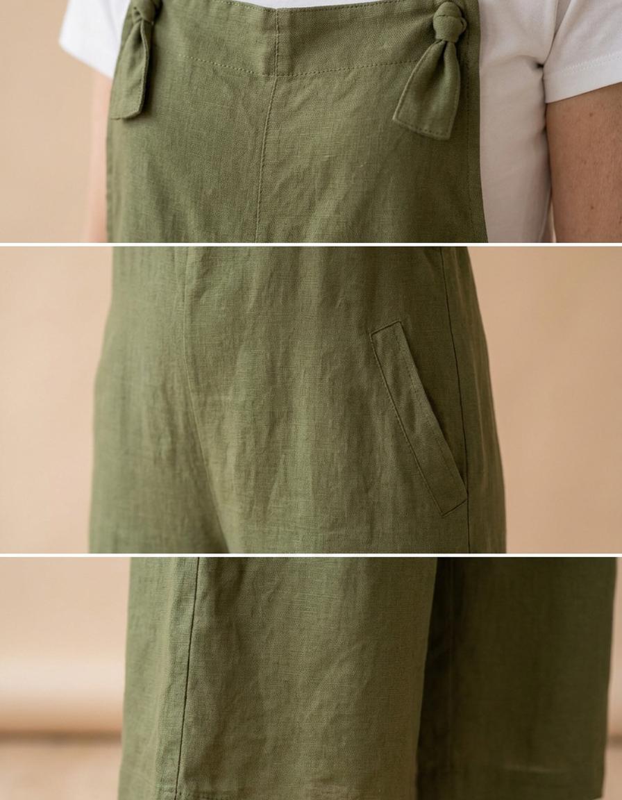 Rita | Peto de lino de pierna ancha - Verde militar