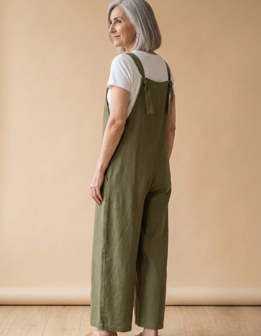 Rita | Peto de lino de pierna ancha - Verde militar