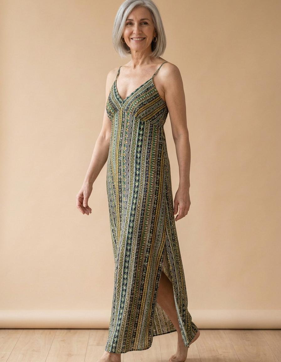 Julia | Vestido largo estampado étnico - Verde