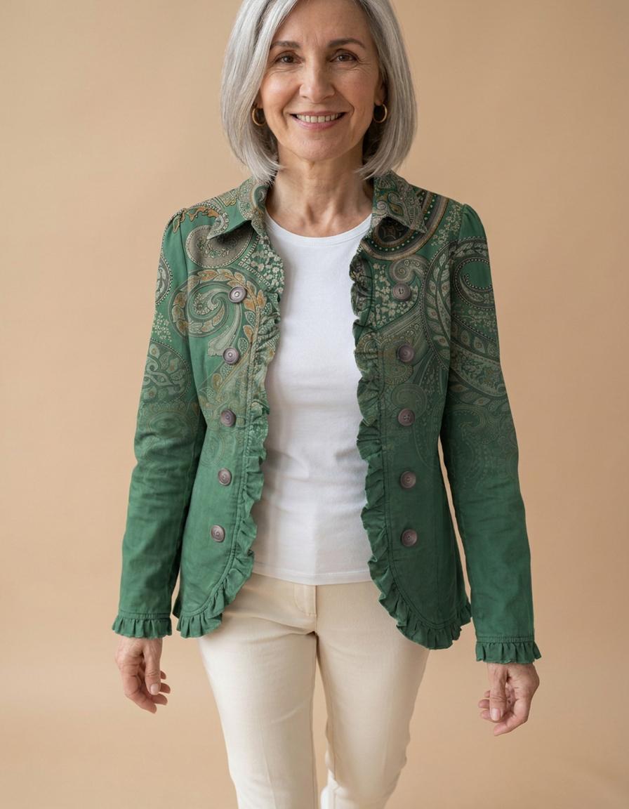Cecilia | Chaqueta con volantes cachemira verde - Verde