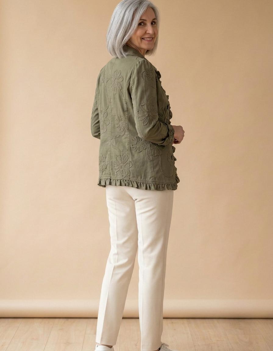 Alejandra | Chaqueta con volantes bordada verde - Verde retro
