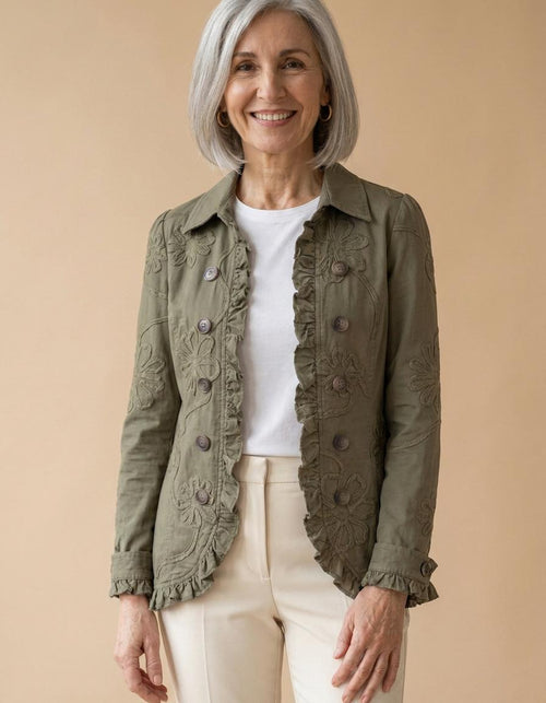 Alejandra | Chaqueta con volantes bordada verde